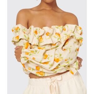 CAMI NYC Cala Off-the-Shoulder‎ Ruffle Crop Top Long Sleeve Blouse XS